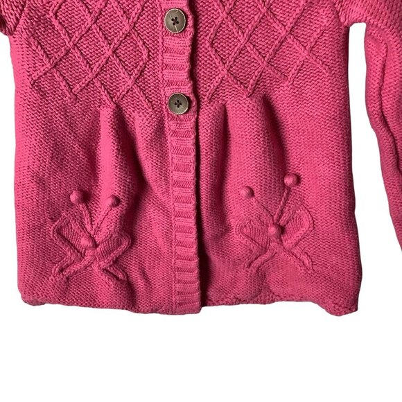 Girls Pink Knit Cardigan Sweater Size M 5-6 Diamond Pattern Button Front - Picture 7 of 13